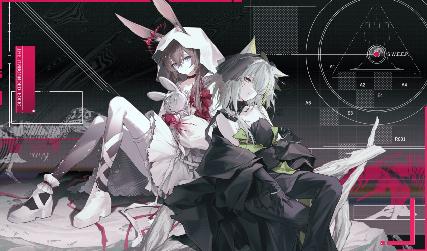 2girls, absurdres, amiya_(arknights), amiya_(medic)_(arknights), amiya_(medic)_(the_unbounded_folio)_(arknights), animal_ear_fluff, animal_ears, arknights