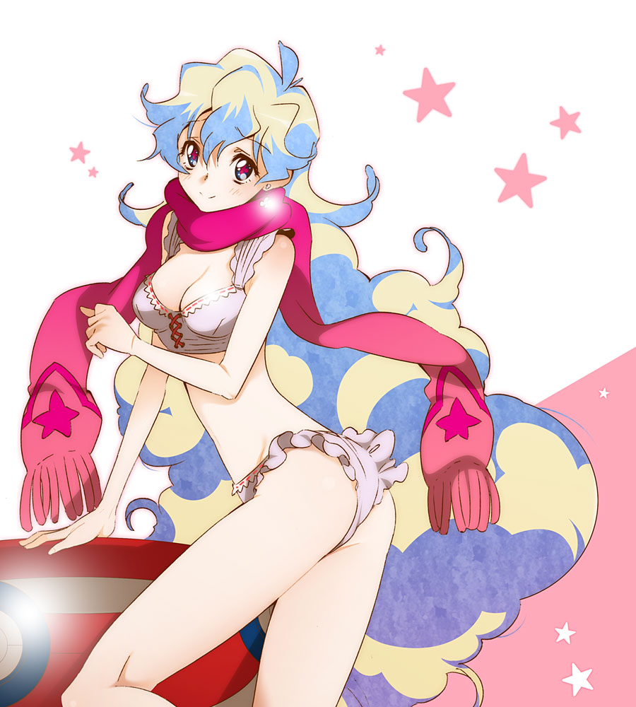 1girl, blue_hair, earrings, jewelry, lingerie, long_hair, multicolored_hair, nia_teppelin