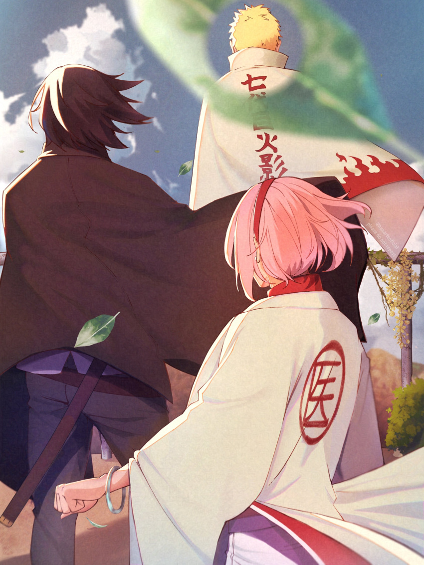 1girl, 2boys, absurdres, black_hair, black_jacket, black_pantyhose, blonde_hair, boruto:_naruto_next_generations