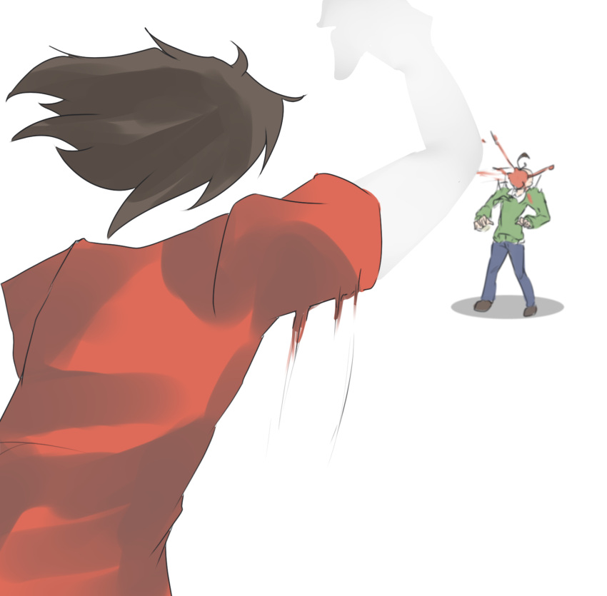2boys, apple, artist_request, bald, baldi's_basics, blue_pants, brown_hair, brown_shoes