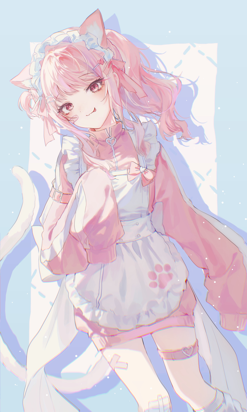 1other, :p, absurdres, akiyama_mizuki, animal_ear_fluff, animal_ears, apron, bandaid