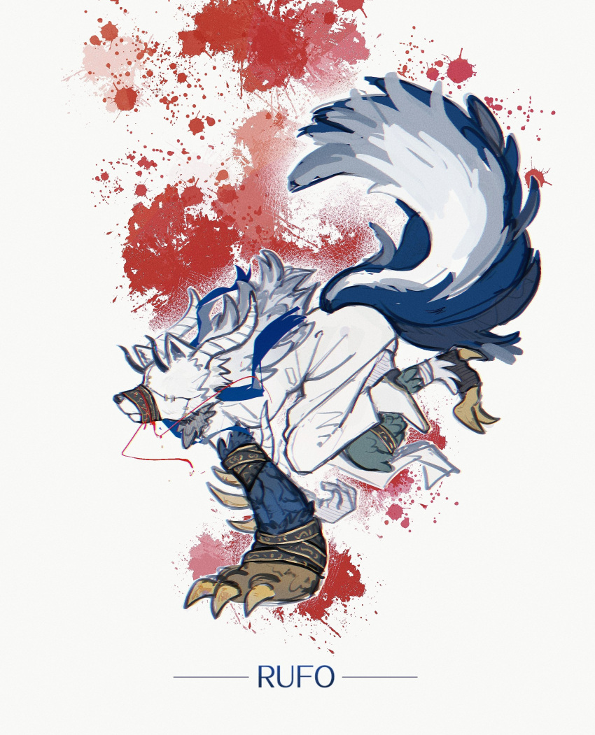 1girl, aaaduorenzu, absurdres, black_bandages, blood, blood_splatter, character_request, full_body