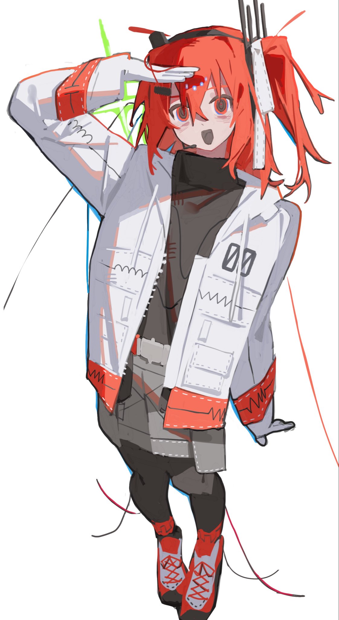 1girl, :d, a.i._voice, adachi_rei, black_pantyhose, black_shirt, blush, cable