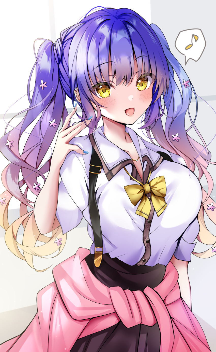 1girl, :d, \||/, absurdres, arm_at_side, bad_id, bad_pixiv_id, blonde_hair