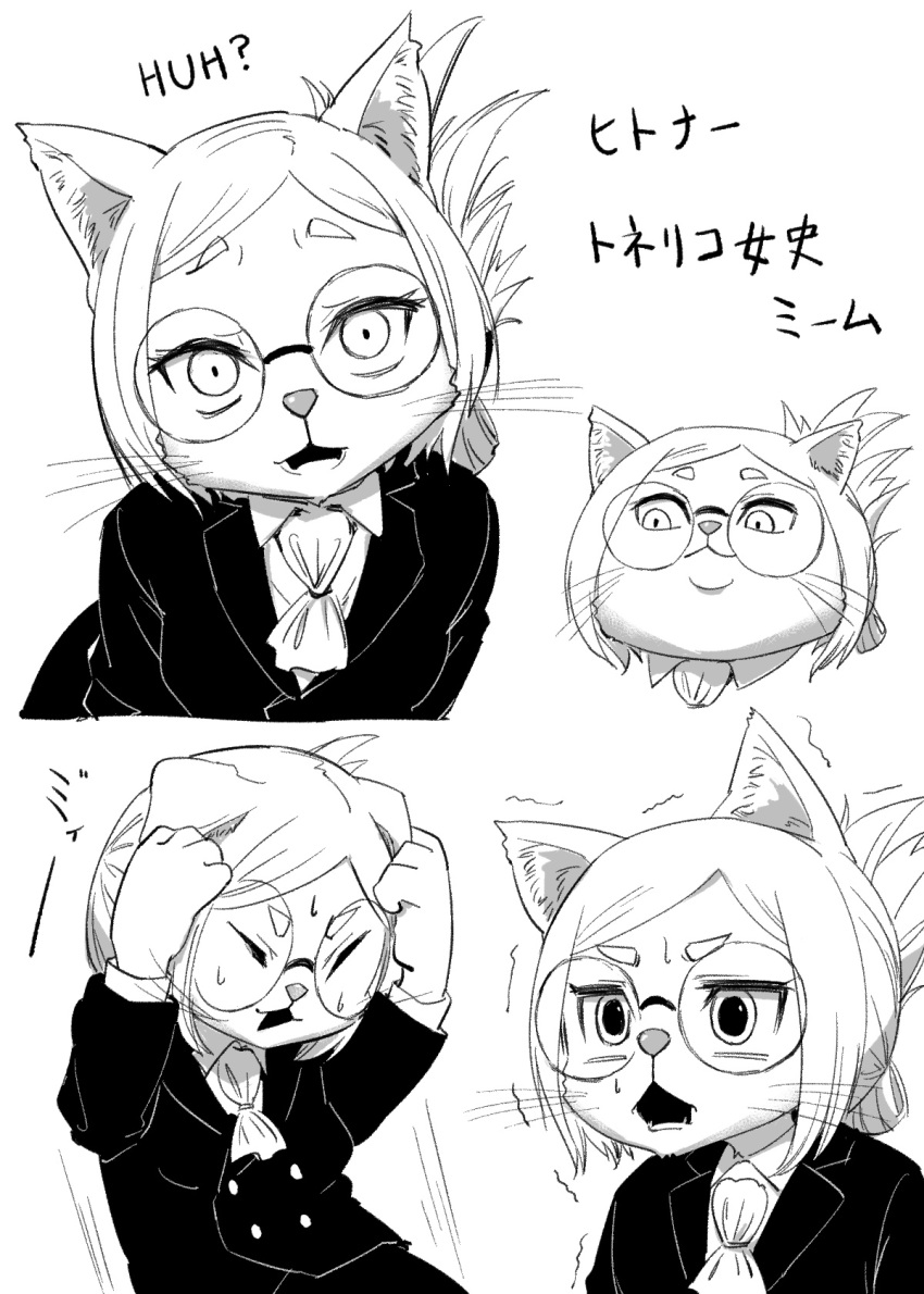 1girl, 4shi, animal_ear_fluff, animal_ears, animal_nose, ascot, black_jacket, cat_ears