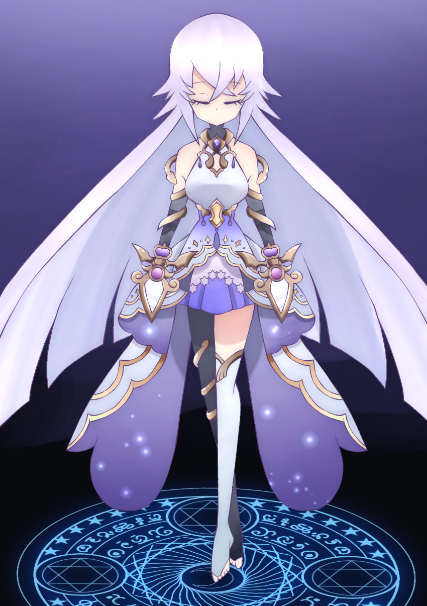 1girl, absurdres, asymmetrical_legwear, black_pantyhose, blue_skirt, breasts, cleavage_cutout, closed_eyes