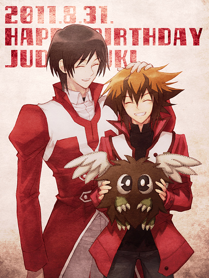 brown_hair, hibiki_koyo, male, school_uniform, short_hair, slifer_red_uniform, smile, tea_(retroz)