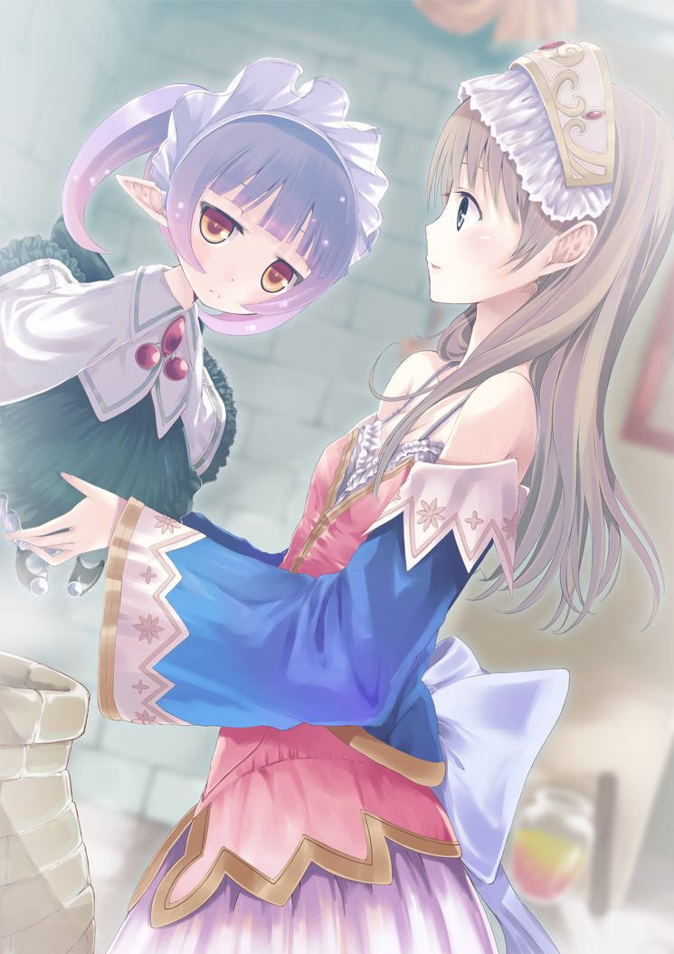 atelier_(series), atelier_totori, bare_shoulders, blue_eyes, blush, bow, brown_hair, chimu_(atelier_totori)