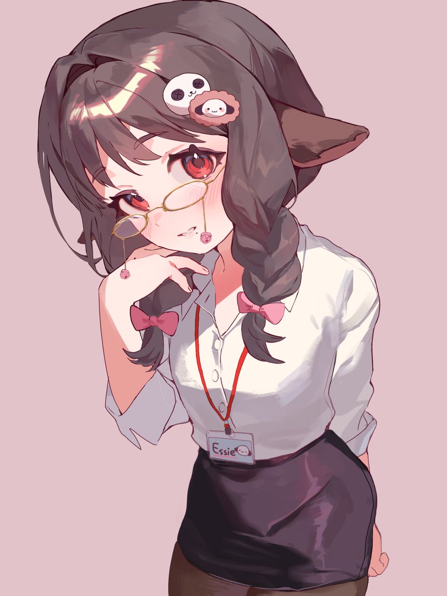 1girl, alternate_costume, alternate_hairstyle, animal_ears, arm_behind_back, black_skirt, blush, bow