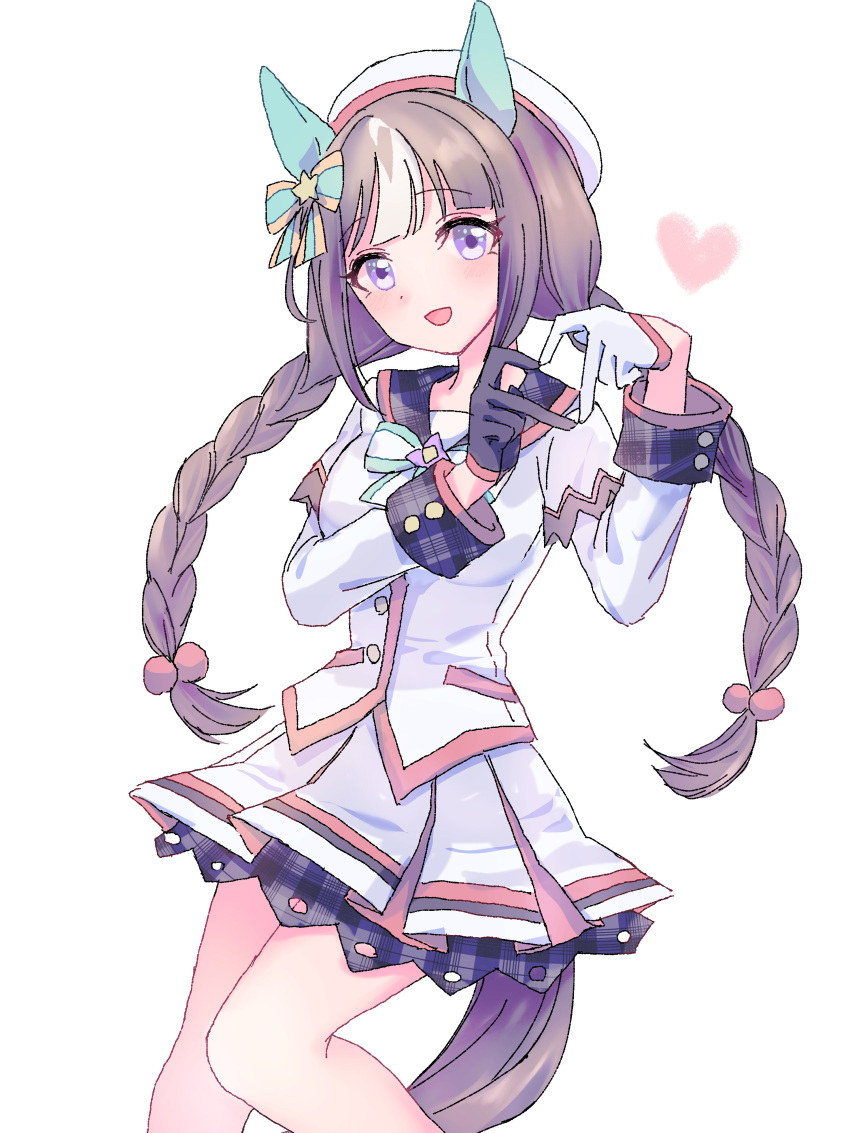 1girl, absurdres, animal_ears, asymmetrical_gloves, beret, black_gloves, blush, bow