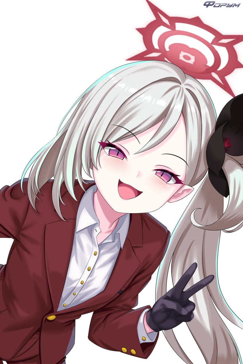 1girl, :d, absurdres, alternate_costume, alternate_hairstyle, black_gloves, blue_archive, collared_shirt