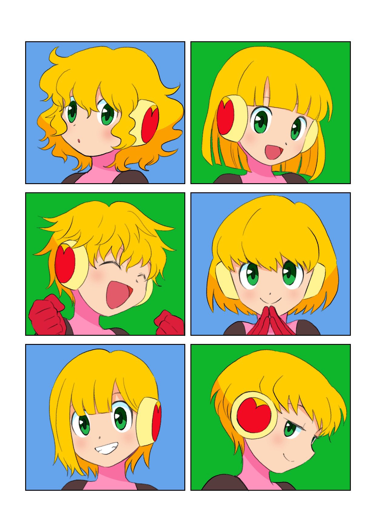 1girl, :d, :o, alternate_hair_length_(shorter), asayanen, blonde_hair, blue_background, blunt_bangs