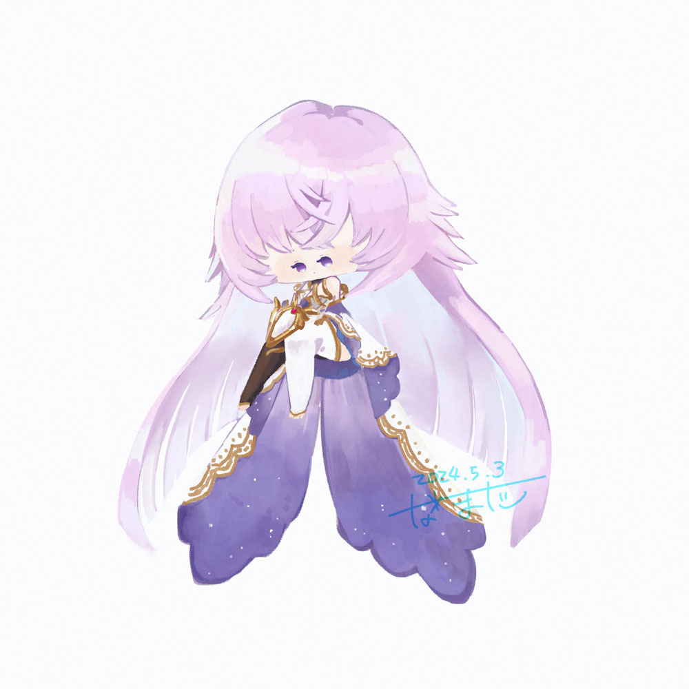 1girl, asymmetrical_legwear, blue_skirt, chibi, chibi_only, dated, floating, full_body