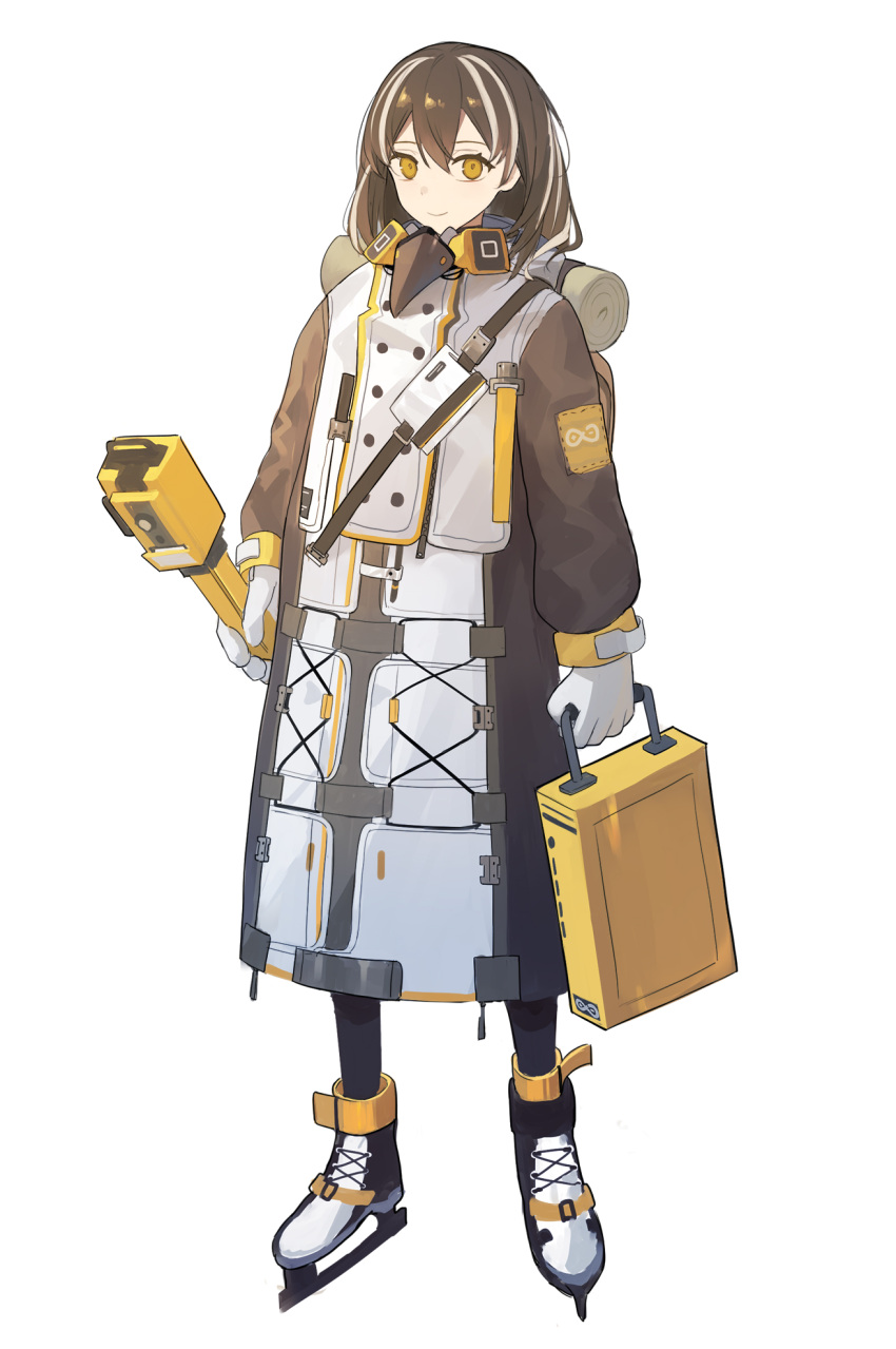 1girl, arknights, black_pantyhose, brown_coat, brown_hair, closed_mouth, coat, commentary