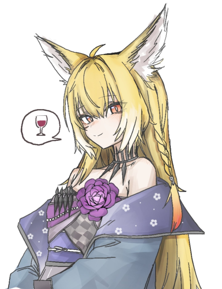 1girl, ahoge, animal_ear_fluff, animal_ears, arknights, bare_shoulders, blonde_hair, braid