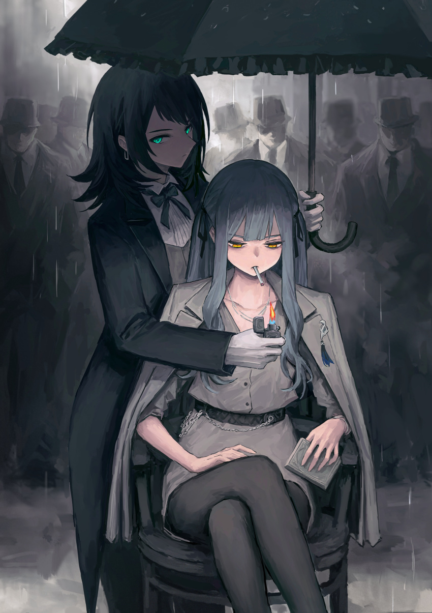 2girls, absurdres, antitankhiyoko, bang_dream!, bang_dream!_it's_mygo!!!!!, black_hair, black_jacket, black_necktie