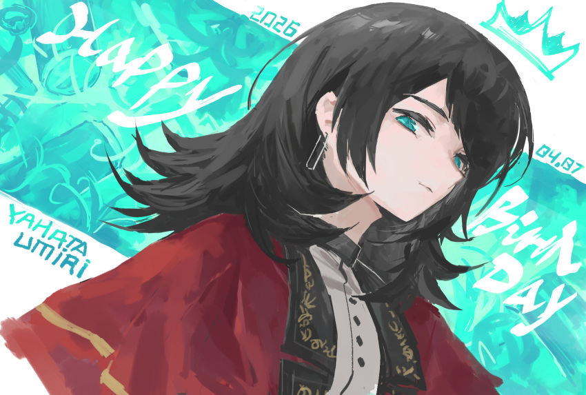 1girl, antitankhiyoko, bang_dream!, bang_dream!_it's_mygo!!!!!, black_hair, blue_background, blue_eyes, capelet