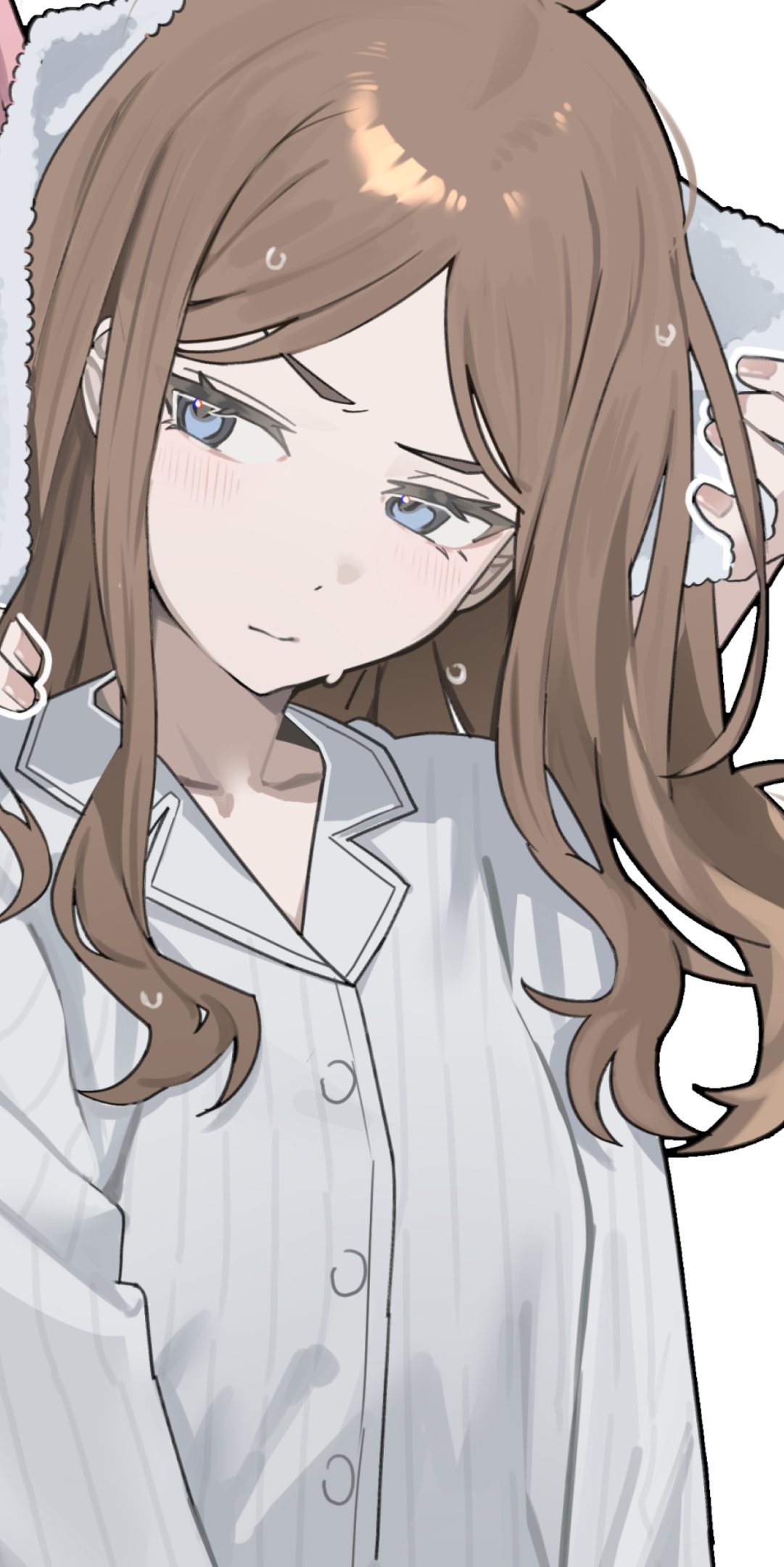 2girls, bang_dream!, bang_dream!_it's_mygo!!!!!, blue_eyes, blush, brown_hair, chihaya_anon, chinese_commentary
