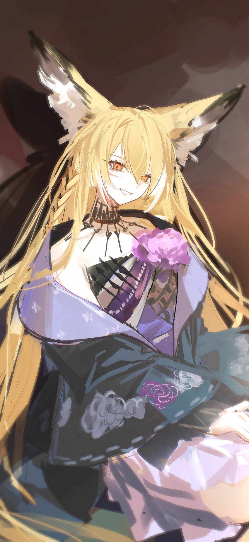 1girl, absurdres, animal_ear_fluff, animal_ears, arknights, bare_shoulders, blonde_hair, braid
