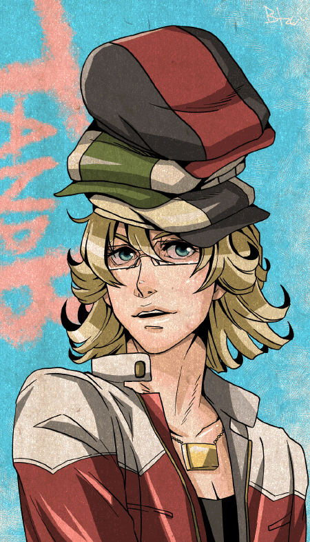 aqua_eyes, barnaby_brooks_jr, blonde_hair, bohe, cabbie_hat, glasses, green_eyes, hat