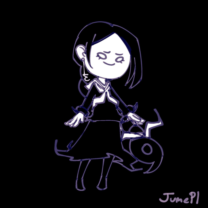 1girl, arachne_gorgon, artist_name, black_background, boots, braid, chibi, chibi_only