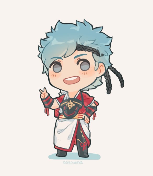 1boy, :d, alternate_hair_color, armor, black_armor, black_boots, blue_hair, boots