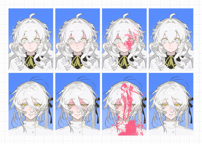1boy, 1girl, ahoge, bandage_on_cheek, bandaid, bandaid_on_face, black_ribbon, black_shirt