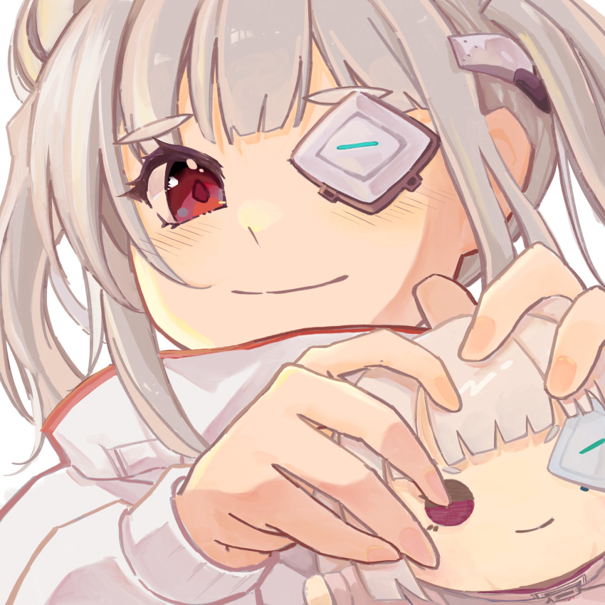 1girl, absurdres, blush, character_doll, closed_mouth, commentary_request, doll, eyepatch