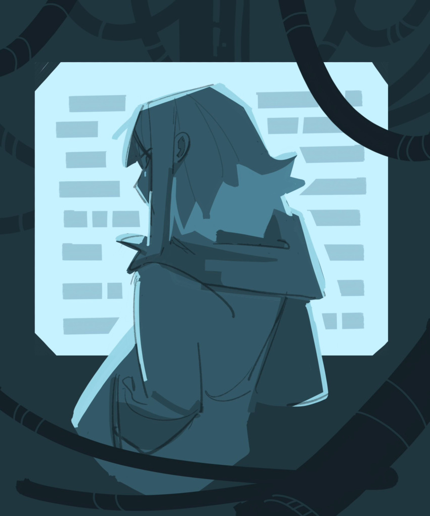1other, androgynous, blue_theme, cable, commentary_request, degrees_of_lewdity, hands_in_pockets, highres