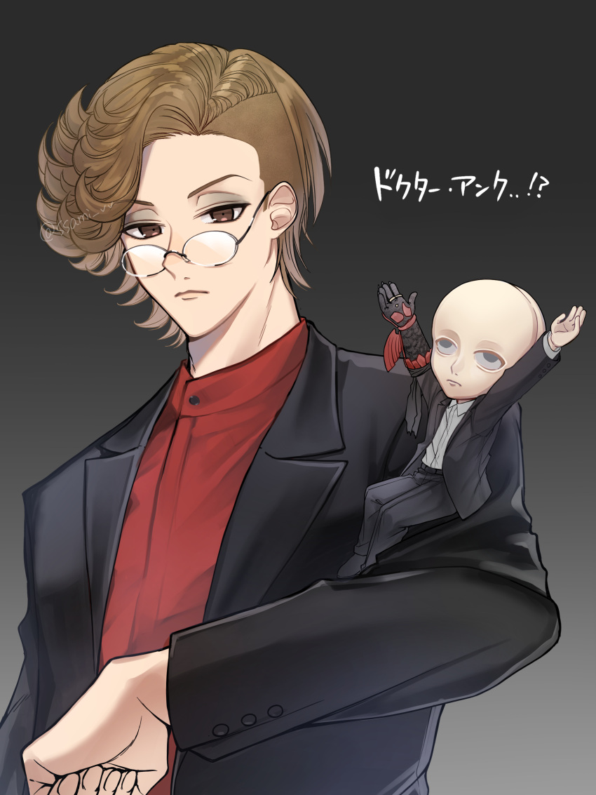 1boy, absurdres, ankh_(ooo), belt, black_background, black_belt, black_jacket, black_pants