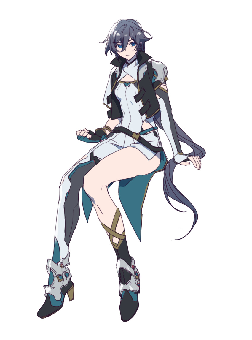 1girl, absurdres, amyucheu, asymmetrical_gloves, black_hair, blue_eyes, closed_mouth, commentary_request