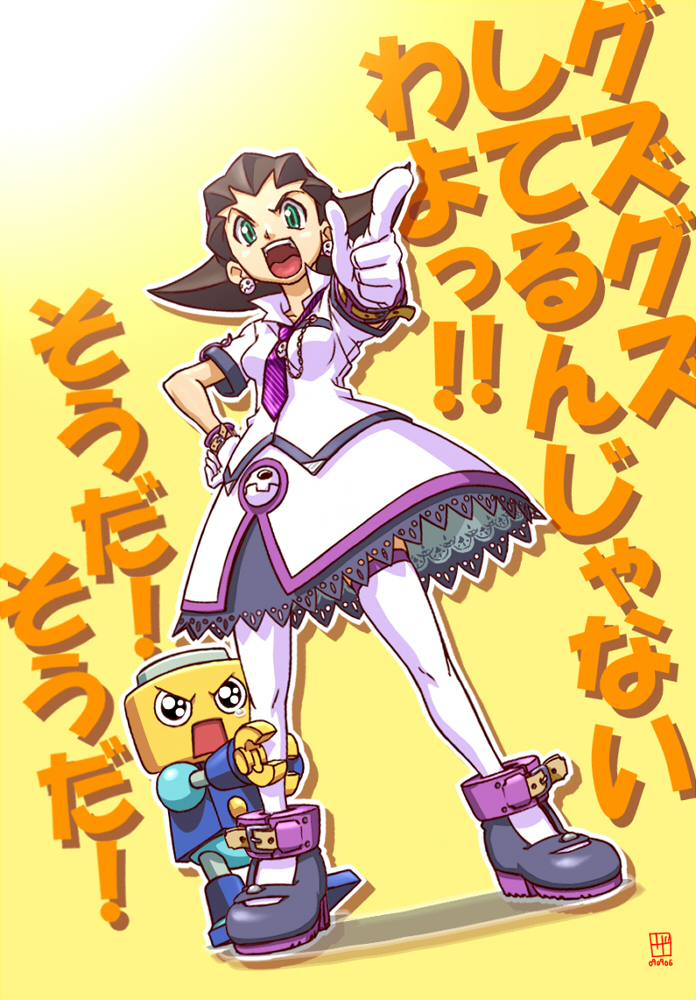 capcom, earrings, gloves, green_eyes, jewelry, kobun, mega_man_(series), necktie