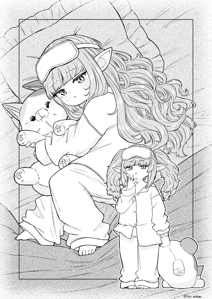 1girl, absurdres, barefoot, commentary_request, eyewear_on_head, fat_cat_(ff14), final_fantasy, final_fantasy_xiv