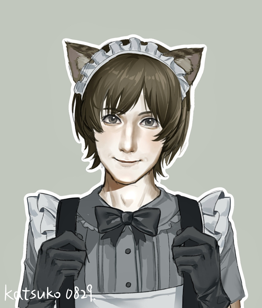 1boy, adam's_apple, aegyo_sal, alternate_costume, alternate_skin_color, animal_ear_fluff, animal_ears, apron
