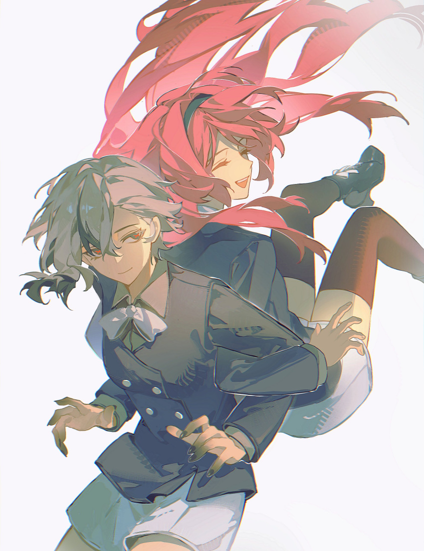 2girls, absurdres, aged_down, arlecchino_(genshin_impact), assisted_stretching, back-to-back, black_eyes, black_hair