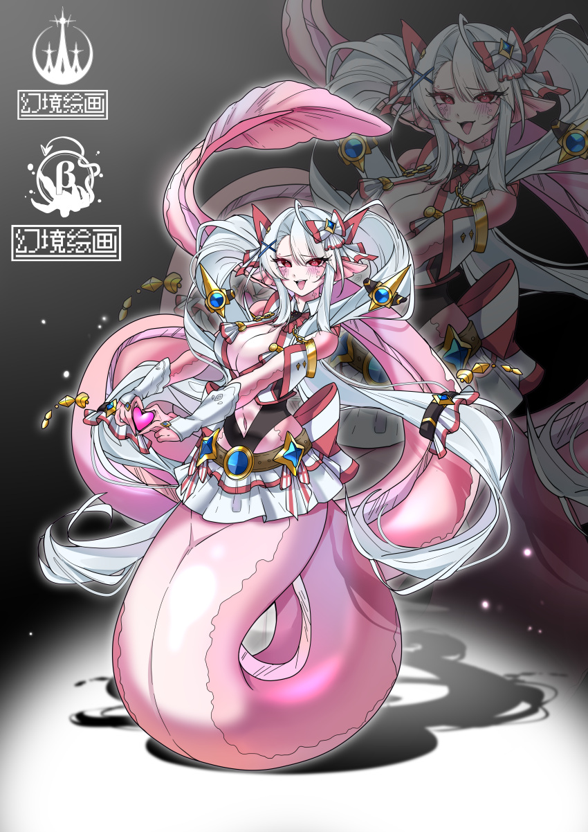1girl, absurdres, breasts, chinese_commentary, chinese_text, commentary_request, eel_girl, fins