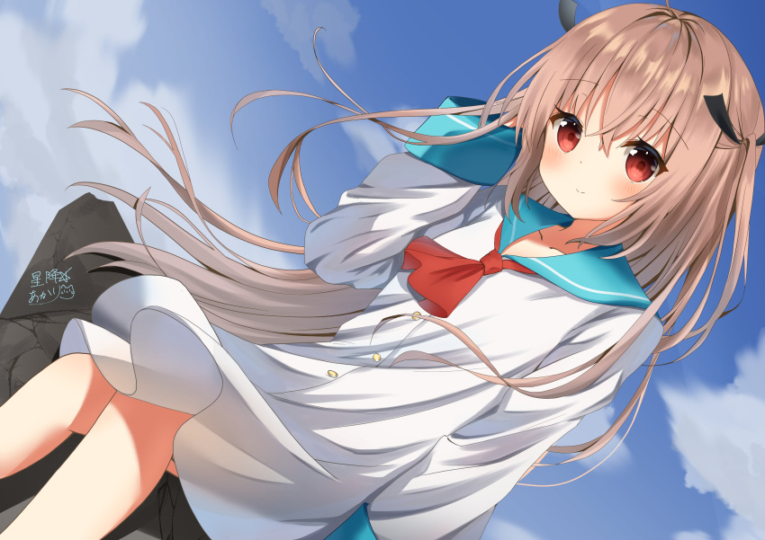 1girl, absurdres, ahoge, ascot, atri, atri-my_dear_moments-, black_ribbon, blue_sailor_collar