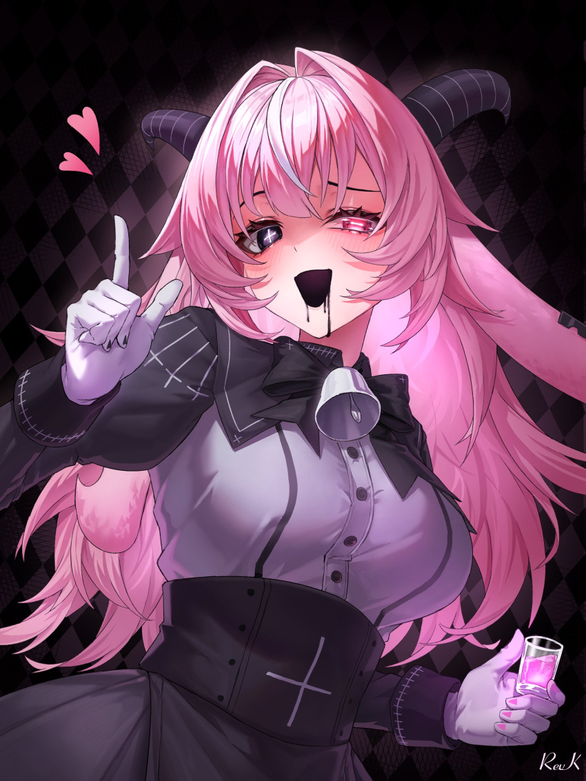 1girl, absurdres, animal_ears, artist_name, asymmetrical_horns, backward-facing_horns, bell, bell_bow