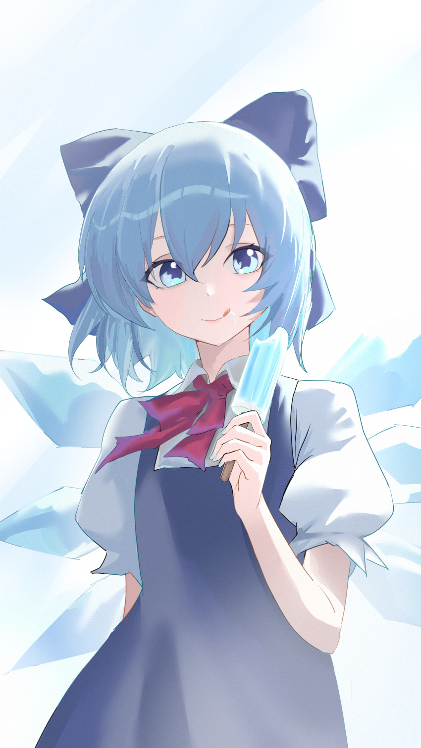 1girl, :q, absurdres, blue_bow, blue_dress, blue_eyes, blue_hair, bow