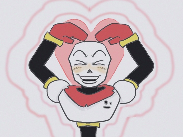 >o<, 1boy, 2026, 2d, armor, blue_shorts, boneteaart, cape, closed_eyes, commentary, digital_media, english_commentary, firealpaca_(medium), gloves, heart_arms, humanoid, male, male_focus, male_only, monster, monster_boy, papyrus_(undertale), red_cape, red_gloves, shorts, simple_background, skeleton, solo, teeth, undead, undertale, utdr_(toby_fox), white_armor, white_background