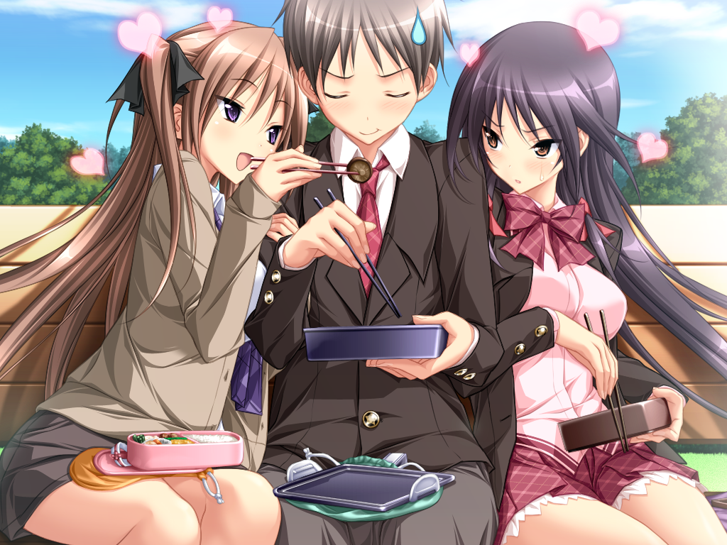anna_(mirai_nostalgia), black_hair, brown_hair, food, game_cg, kasuga_iori, koku, mirai_nostalgia