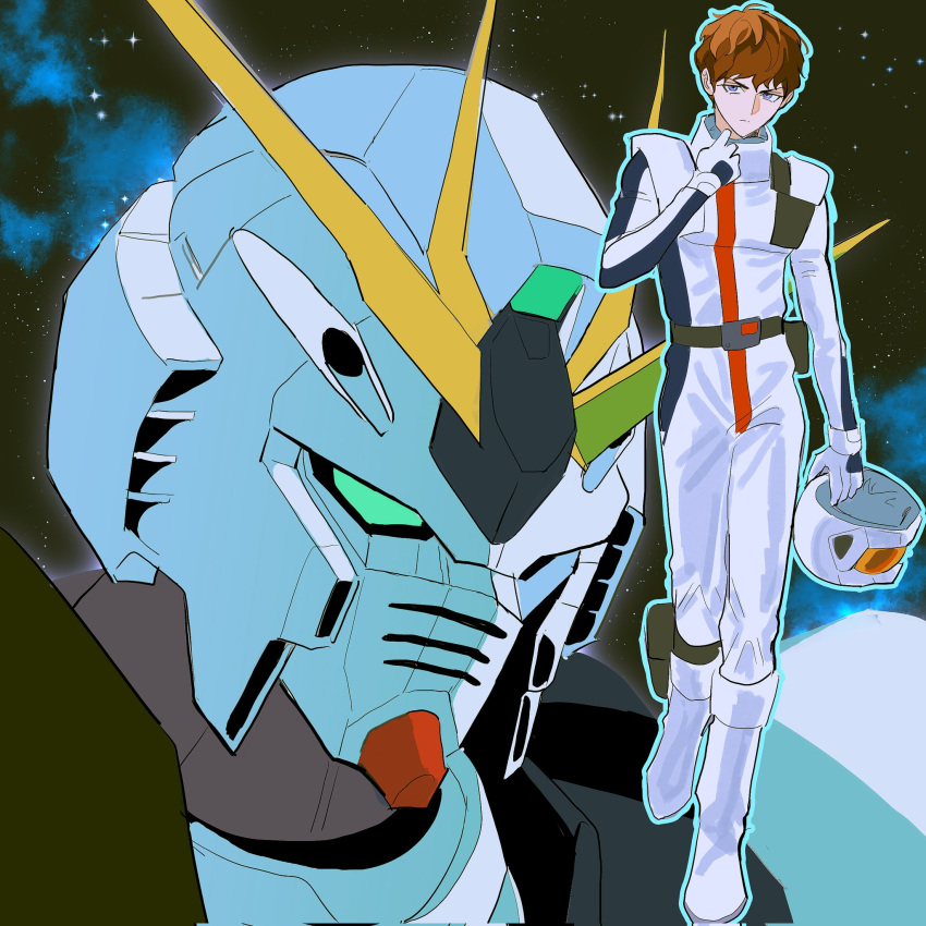 1boy, amuro_ray, appaandadle, commentary_request, compass_uniform, earth_federation, earth_federation_space_forces, gundam