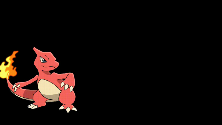 animated, animated_gif, badafra, black_background, blue_eyes, breath_weapon, breathing_fire, charmeleon, claws, fire, flame-tipped_tail, full_body, highres, no_humans, nostrils, open_mouth, pokemon, pokemon_(creature), simple_background, slashing, solo, tail