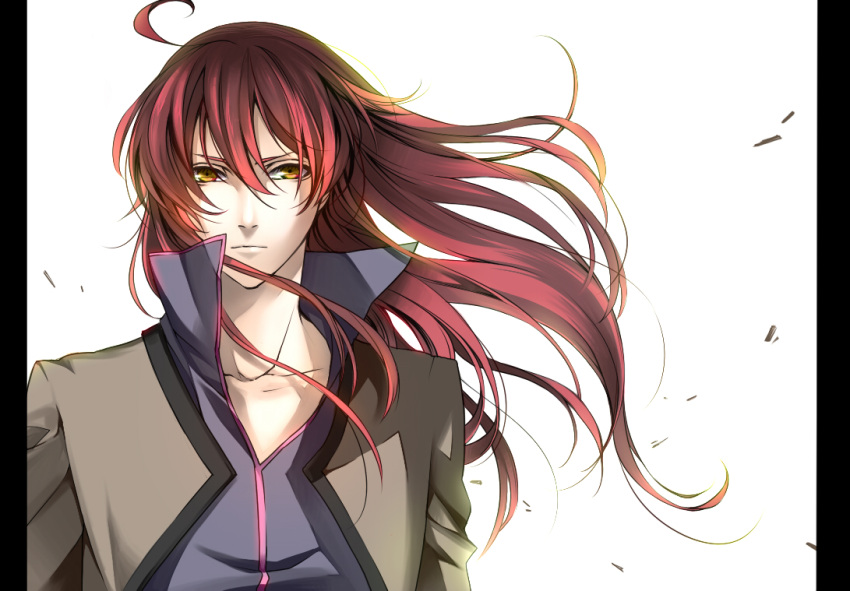 ahoge, bad_id, expressionless, floating_hair, kazari_tayu, letterboxed, long_hair, looking_at_viewer