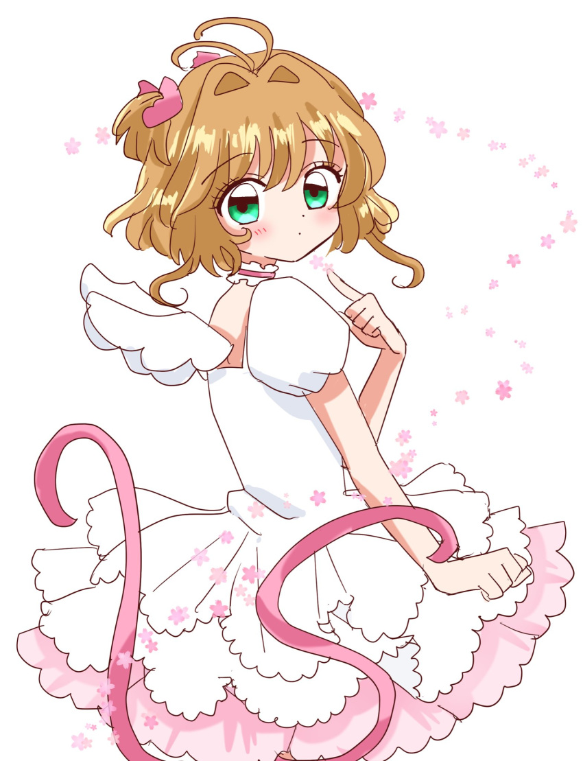 1girl, antenna_hair, biwako_(biwa27), brown_hair, cardcaptor_sakura, dress, green_eyes, highres