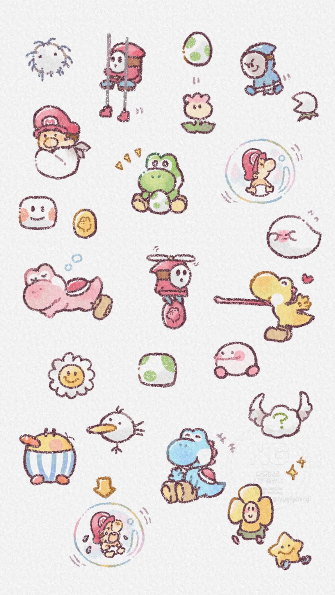 1boy, ?, arrow_(symbol), baby, baby_mario, bandit_(mario), bird, boo_(mario)