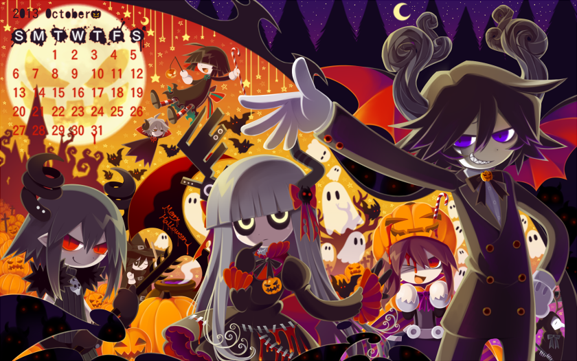 2013, bat_wings, black_hair, black_sclera, calendar_(medium), candy, candy_cane, cape