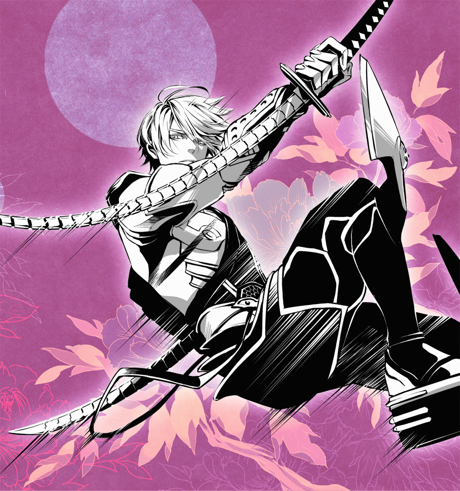 a_s_h_e_s, armor, full_moon, geta, ivan_karelin, katana, male, moon, origami_cyclone, short_hair, solo, superhero, sword, tabi, tiger_&amp;_bunny, weapon