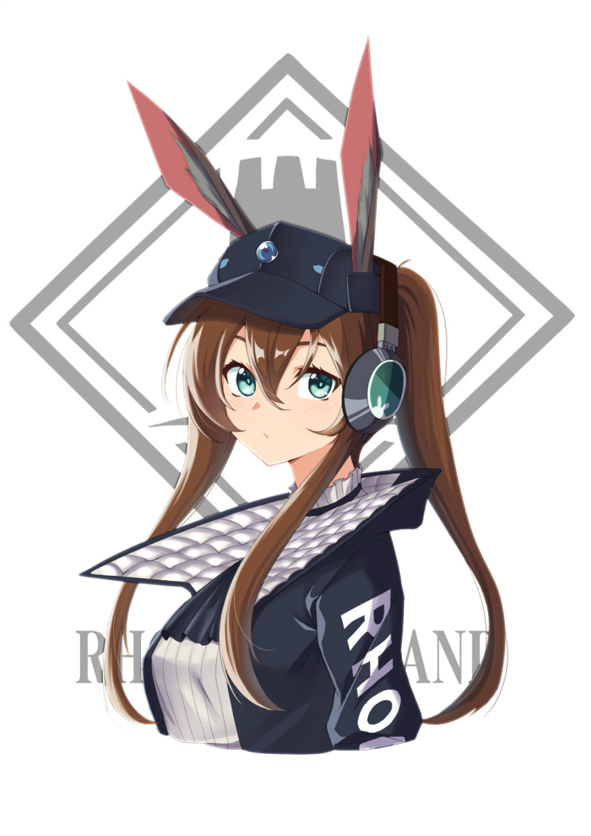 1girl, amiya_(arknights), amiya_(newsgirl)_(arknights), animal_ears, arknights, ascot, baseball_cap, black_ascot
