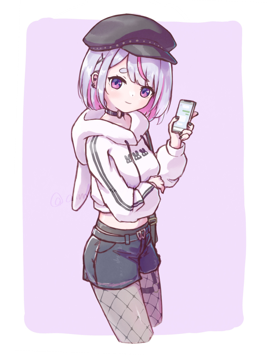 1girl, absurdres, aimai_m0ko, animal_hood, belt, black_belt, black_choker, black_hat